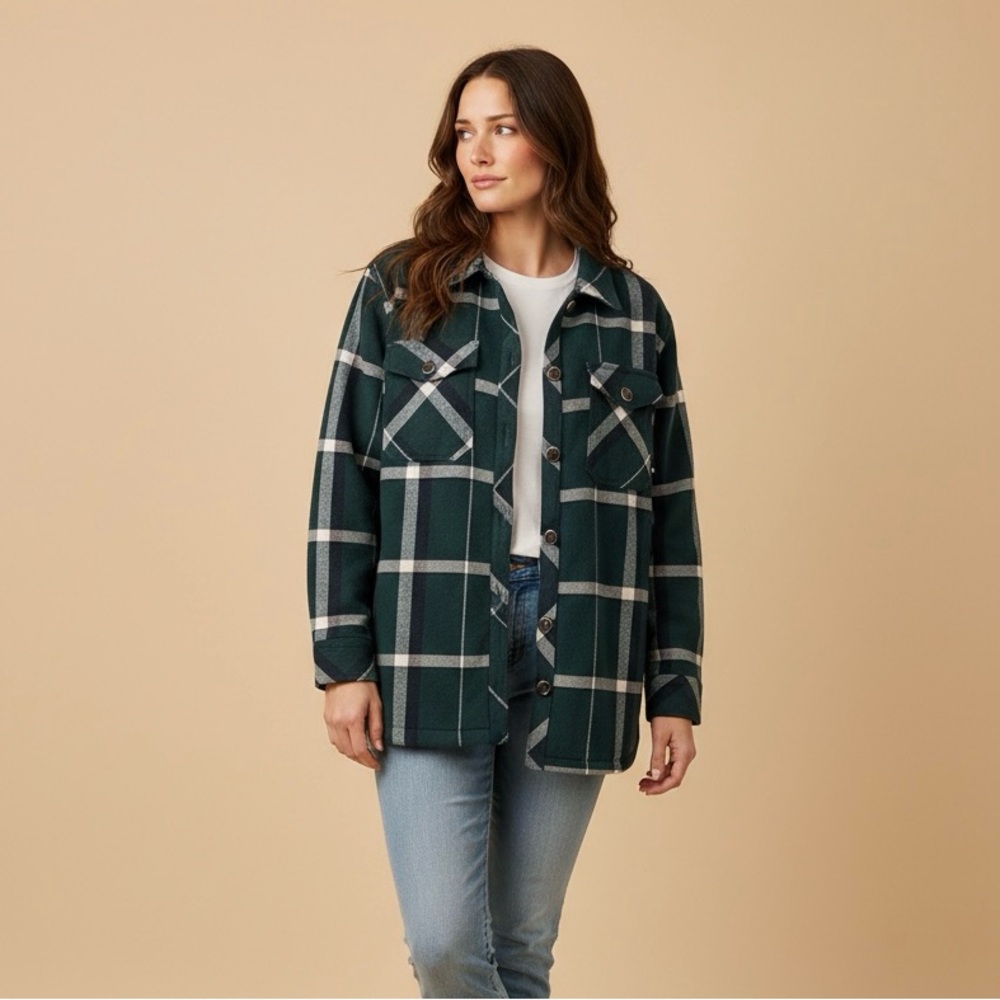 Women's Green Plaid Utility Jacket